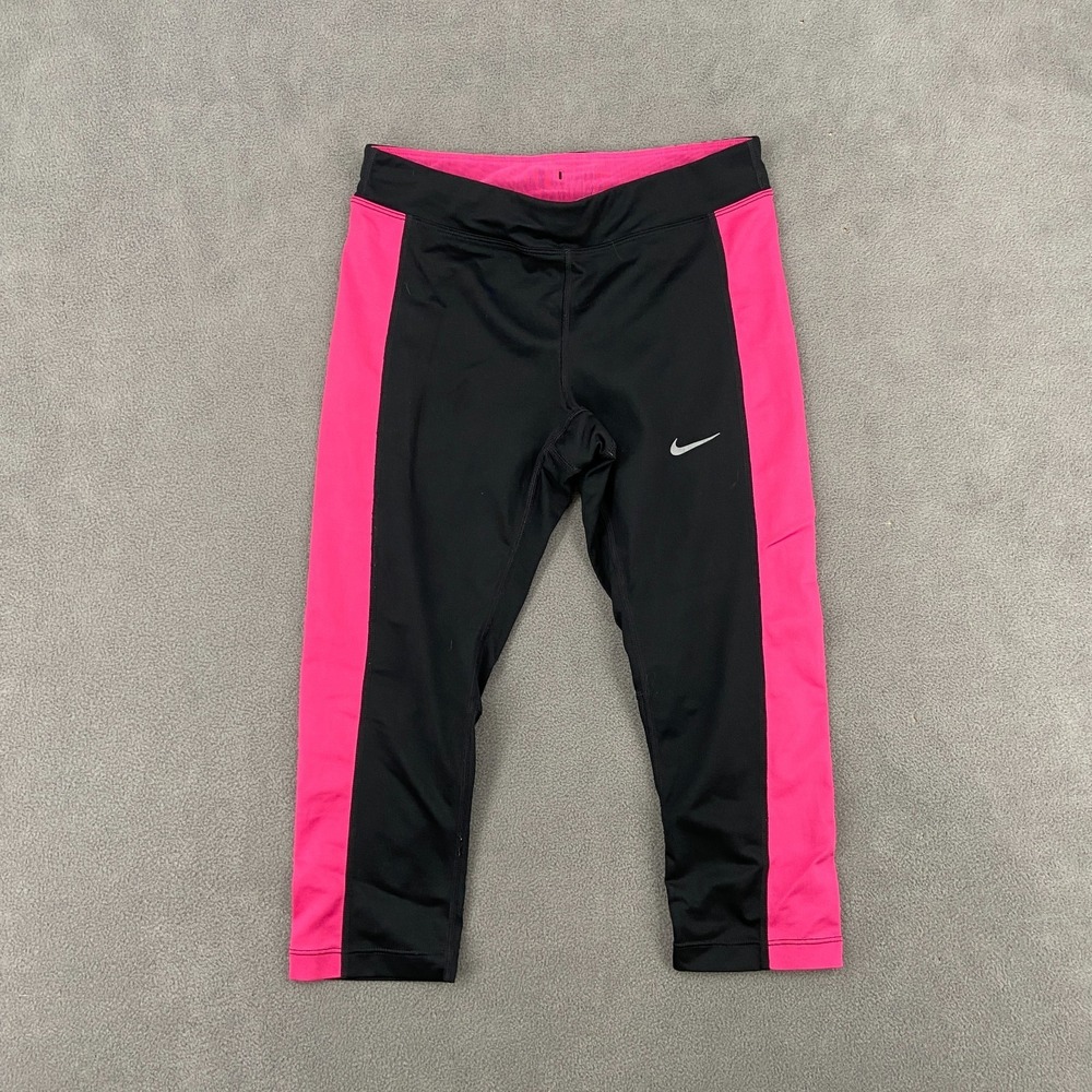 Nike Compression Capri Leggings Womens XS Black Pink Dri Fit Running Gym Workout